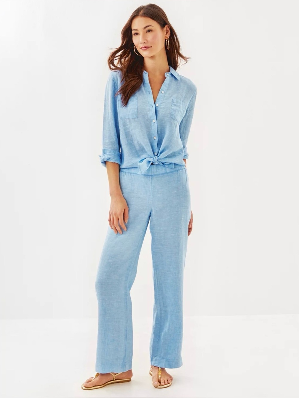 Lilly Pulitzer Deri Linen Palazzo Pants Blue Peri X Resort White 💙🤍💙